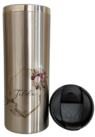 Manufaktur Liebevoll Personaliiserter Thermobecher to go Thermobecher mit Namen Kaffee Thermobecher to go Kaffeebecher (Motiv Tilda Edelstahl)