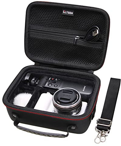 LTGEM Hartschalentasche für Sony Alpha ZV-E10 / ZV-1 / ZV-1F / ZV-1 II Vlog-Kamera mit Schultergurt von LTGEM, passend für Vlogger-Zubehör-Set, Stativ und Mikrofon, Reise-Schutz-Tragetasche, Schwarz,