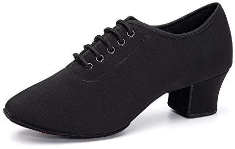 AOQUNFS Zapatos de Baile Latino Mujer Cerrados con Cordones Tacón Bajo Zapatillas de Salsa Tango Moderno Jazz de Practica,NJB-Negro-5-2MD,EU43