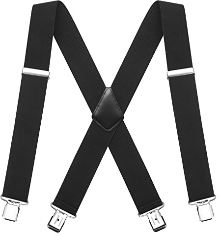 FATACH Hosenträger-Clips für Herren, strapazierfähige Hosenträger | Verstellbare elastische Hosenträger mit Metallclips, X-Back-Design, Hosenträger für Anzughosen – für Arbeit, Hochzeiten