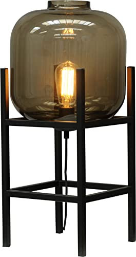 Licht-Erlebnisse Tischleuchte Rauchglas Metall 57 cm hoch dekorativ E27 Nachttischlampe Tischlampe Wohnzimmer Schlafzimmer