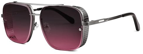 FEISEDY Vintage 70er 80er Sonnenbrille Herren Square Steampunk Brille Groß mit Metall Rahmen und UV400 Schutz B2894