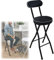 Sgabelli Alti da Bar Pieghevoli con Schienale (Bianco/Nero), 22/24/26 Sgabelli Alti da Cucina Seduta, Sedie da Bar per Esterno con Morbido Cuscino, Poggiapiedi (Color : Black1Pcs, Size : Sittin