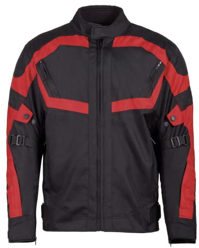 URBAN 5884 Herren Motorradjacke aus Cordura, wasser- und winddicht, Motorradjacke für alle 4 Jahreszeiten mit herausnehmbarem Thermofutter, Schwarz/Rot, L
