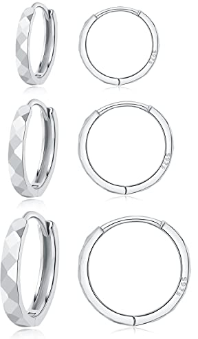 Cangall Creolen Silber 925 Klein, 3 Paare 925 Sterling Silber Creolen Ohrringe Set, Hypoallergen Silber Damen Creolen Ohrringe, 9/11 / 13mm Unisex Schlafen Knorpel Kreolen Silber Creolen Ohrringe