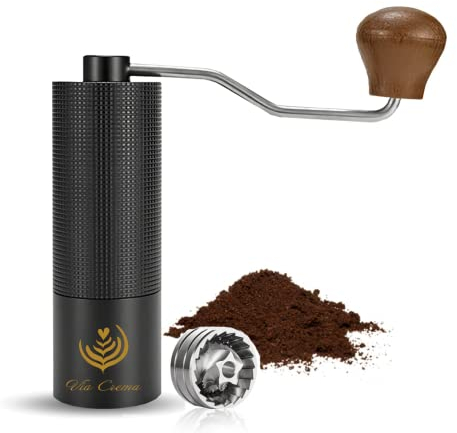 VIA CREMA Manual Coffee Bean Grinder , with Adjustable Settings, Stainless Steel Burr (PREMIUM GRINDER)