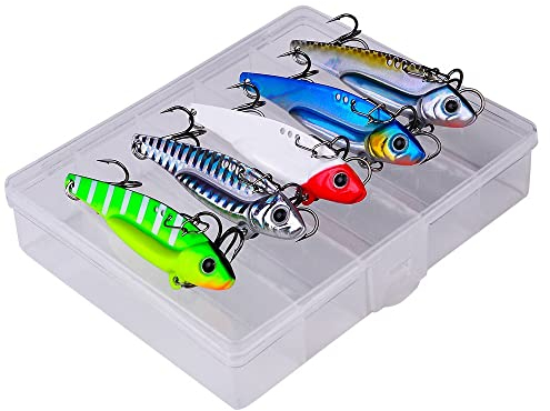 OriGlam Lot de 5 leurres de pêche durs VIB, kit de leurres à manivelle, appâts à Lames métalliques, appâts à Lames rotatives, leurres de pêche VIB en métal Dur coulant cuillères