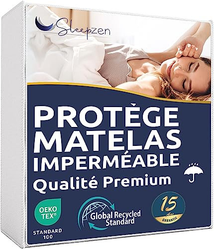 SLEEPZEN Protege Matelas 140x190 Impermeable, Respirant, Silencieux, Hypoallergénique, Coton, Alese 140x190 Qualité Supérieure Certifié Oeko-Tex®, Forme Drap Housse