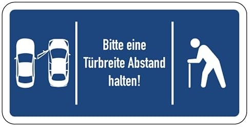 Aufkleber Hinweis „Gehhilfe – Bitte Autotürbreite Abstand halten“ Schild Folie selbstklebend | Größe wählbar Made in Germany, Größen Name: 5x10 cm