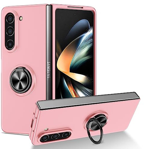 COQUE Custodia per Galaxy Z Fold 5 5G Cover, Pellicola Shell all-Inclusive Custodia per Telefono con Supporto Video ad Anello, Cover Pieghevole per Samsung Galaxy Z Fold 5 5G-Rosa