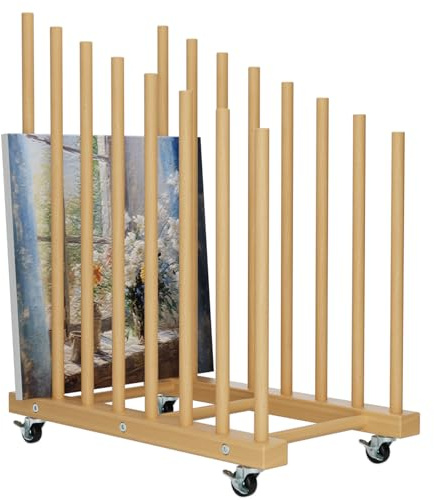 Kunst-Aufbewahrungsregal mit Rollen, Kunsttrockengestell, Holzaufbewahrungsständer für Leinwandaufbewahrung, Zeichenbrett-Aufbewahrungsregal, Drucksachen, Papierblock für Kunststudio, Galerie,