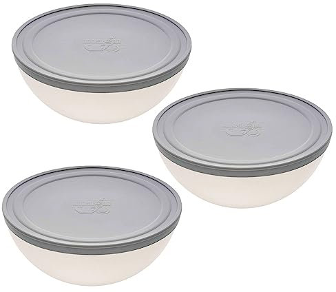 3er Set Magu Natur-Design Schüssel Beige mit Deckel Ø 16 cm aus einem Polymer aus natürlichen Materialien Servierschüssel Salatschüssel
