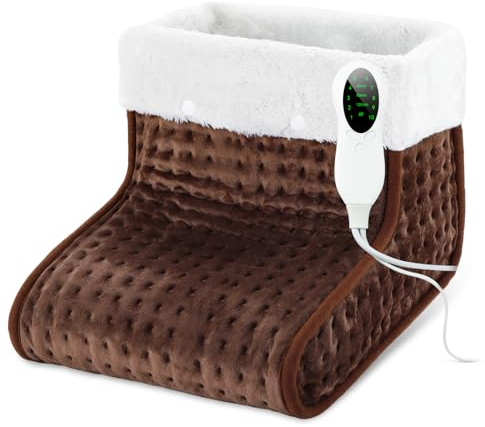 Biutee Fußwärmer Elektrisch, Fusswärmer,Heizdecke Füße 30-60℃ mit 10 Temperaturstufen und Abschaltautomatik,Überhitzungsschutz,Fuß Wärmer mit Waschbares Innenfutter,Schnelle Erwärmun,Braun