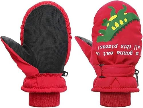 Durio Kinder Skihandschuhe Winterhandschuhe Wasserdicht Fäustlinge Handschuhe Kinderhandschuhe für Mädchen Jungen Rot B 5-10 Jahre