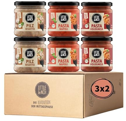 Little Lunch Fertiggerichte Kennenlernbox Pasta & Risotto, Pasta Napoli, Vegetarische Bolognese, Pilz Risotto, Ready Meal, 100% Bio, Veggie, 6er Pack, 6 x 350g