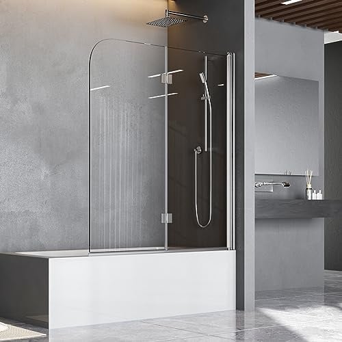 Duschwand für Badewanne 120 x 140 cm Badewannenfaltwand 2-teilig Faltbar Duschtrennwand 6mm Nano Glas Silber Faltwand Duschabtrennung