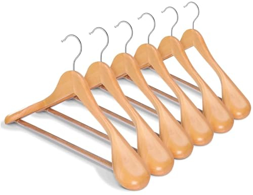 HOUSE DAY Kleiderbügel Holz Breit Natur 12 stück rutschfest Kleiderbügel Stabil Jackbügel Anzugbügel Holzbügel, Breite Schultern rutschfeste Hosenstangen Drehbare Haken