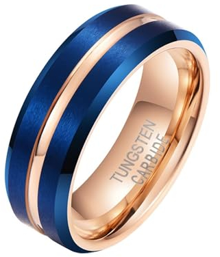 Homxi Wolfram Ringe Herren Damen Gravur,Rund mit 8MM Ringe Blau Rosegold Herren Ring Herren Größe 60 (19.1)
