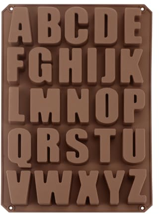 BouGPeng Moule Chocolat 26 Lettres Moules à Chocolat en Silicone 33,5x22,5x2,6 cm Moule en Cuisson Chocolat A-Z Moules à Bonbons pour Chocolats Maison Pralines Bonbon Gaufres(Marron)