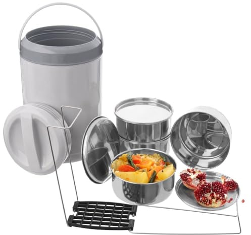 Orion Froup Thermo-Lunchbox aus Edelstahl | Tragbarer Lebensmittelbehälter Mehrzweck-Kochgeschirr | Camping-Kochgeschirr Thermobehälter Größe 4-stufig 4x800 ml