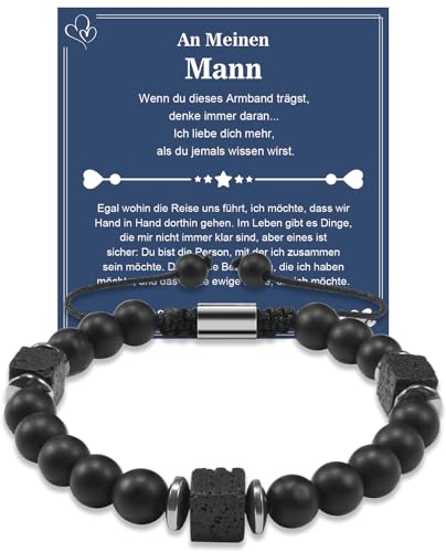 CheersLife Geschenk für ihn Armband Herren Ich Liebe Dich Geschenke für Männer Lavastein Naturstein An Meinen Mann Jahrestag Geburtstagsgeschenk für Männer Ehemann Freund Partner