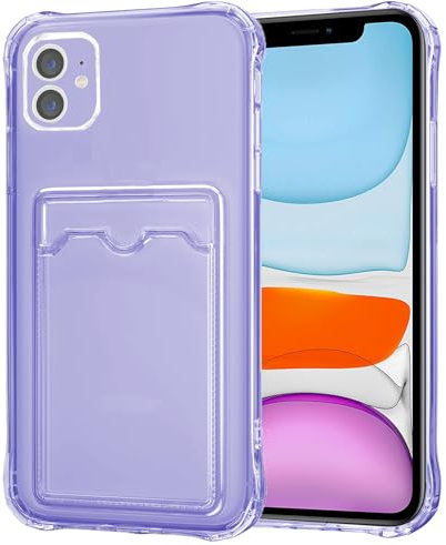 Orgsty Coque pour iPhone 11, Étui Transparent Violet Mince Coque avec Porte Fente Carte avec Protection de Caméra Étui Housse de Non-jaunissement Souple Silicone Bumper, Transparent Violet