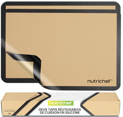 NutriChef Dauerbackfolie 2er Set – Silikon Backmatte 42x28 cm, Antihaft, PFAS-frei & BPA-frei, Hitzebeständig 250°C, Wiederverwendbares Backpapier