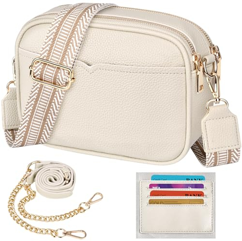 TEUEN Damen-Umhängetasche, Kleine Crossbody Bag PU Leder Elegante Schultertasche mit 2 Abnehmbar Breitem und Kette Schultergurt Handytasche Handtaschen & 4 Geldbeutel Kartenfächer