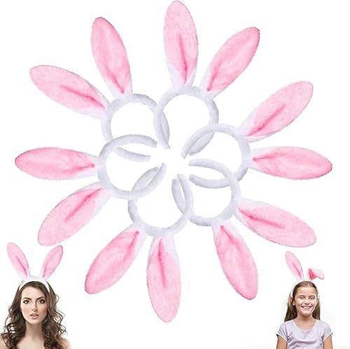 DIYDEC 6 Stücke rosa Easter Bunny Ears, Plüsch Kaninchen Ohren Stirnband Hasenohren Haarreif für Erwachsene und Kinder Ostern Party Kostüm Cosplay
