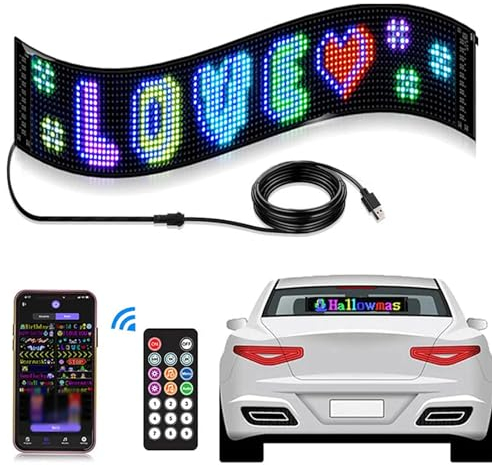 Ultra-Thin Flexible Bluetooth LED Screen, Led Anzeige Programmierbar, Bluetooth-App-Steuerung Text Muster Animation RGB LED Anzeigetafel für Auto