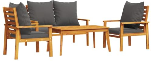 vidaXL Garten Lounge Set 4-TLG., Gartenmöbel mit Kissen, Sitzgruppe für Garten Terrasse, Gartengarnitur Gartenset Stuhl Bank Tisch, Massivholz Akazie