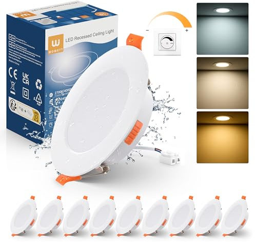 wowatt LED Einbaustrahler 230V Dimmbar IP44 LED Spots 600LM Ultra Flach 7W Einbauspot 75-90mm Deckenspots Warmweiß 2700K Neutralweiß 4000K Kaltweiß 6000K Einbauleuchten für Badezimmer Wohnzimmer 10er
