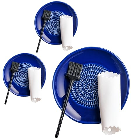 TURBO PRODUKTE Keramikreibe Set inkl. Knoblauchschäler und Pinsel - Ideal für Knoblauch, Ingwer und Zitronen - Spülmaschinenfest - 3 Stück