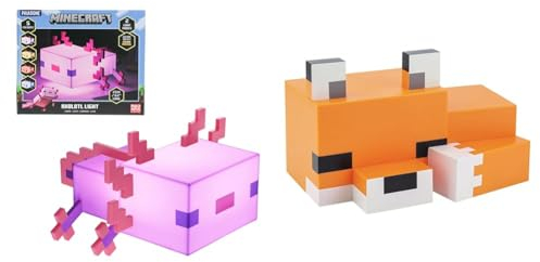 Paladone Axolotl Light & Minecraft Fuchs Leuchte, Mehrfarbig, Estándar