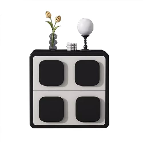 zxhrybh Beistelltisch, Schlafzimmer-Nachttisch, Nachtschrank mit 2 Schubladen, Nightstand mit Stauraum am Seitlichen Ende, für Schlafzimmer, Schlafsaal(Color:Black,Size:19.6in/50cm)