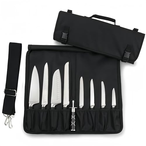Suaetiai Chef Knife Roll Bag, Portable 15 Slot Oxford Knife Case, Heavy Duty Knife Roll Bag Set, Professional Chef Knife Case for Knives and Kitchen Utensils - Bag Only