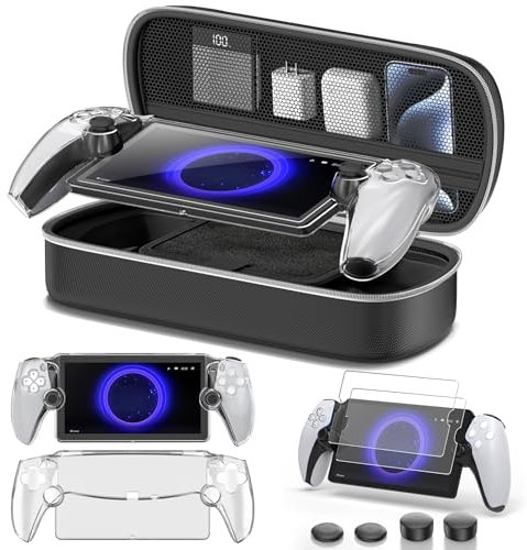 10 in 1 Set di Accessori per PlayStation Portal, Custodia per PS Portal Remoto con Pelle Protettiva Trasparente, 2 Confezioni di Pellicola per lo Schermo in Vetro Temperato & 4 Clip per i Pollici