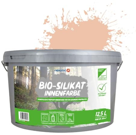 Farbklecks24 Bio-Silikat Innenfarbe Color 12,5L Pastell Orange, Wandfarbe, Silikatfarbe innen, für Allergiker empfohlen