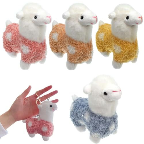 MUYAPAY 4 Stück Alpaka Kuscheltier, Weich Alpaka PlüSchtier, Lama Kuscheltier Mini, Plüsch Alpaka Schlüsselanhänger, für Geburtstagsgeschenke, Abschlusssouvenirs, Ostereierfüller