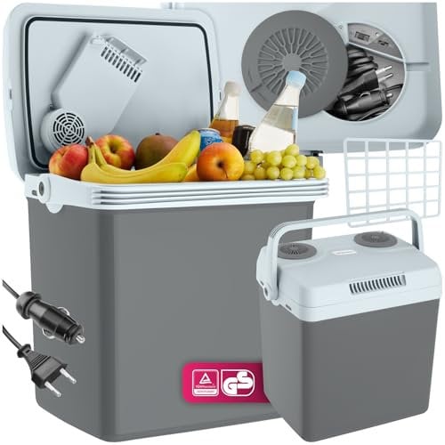 TecTake® nevera portátil eléctrica 25L, ligera y silenciosa con modo ECO, cables AC/DC incluidos, mini nevera portatil, frigoríficos pequeños, nevera para coche y camping, nevera playa - Gris