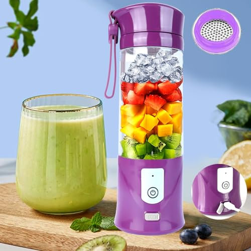Portable Personal Blender 13OZ/350 ML Juicer, 175W Personal Smoothies Blender, Ideal for Smoothies, Ice Blending, Juicing, Mini blender for Travel Sports Outgoing (Purple)