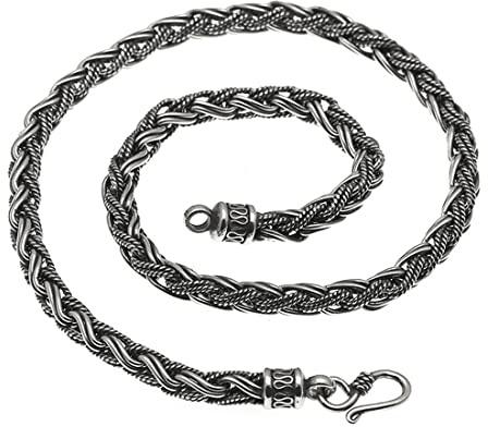 TYMONT S925 Collana Spessa in Argento Tailandese, Collana Da Uomo in Argento Con Corda Di Canapa Intrecciata Intrecciata Etnica Retrò