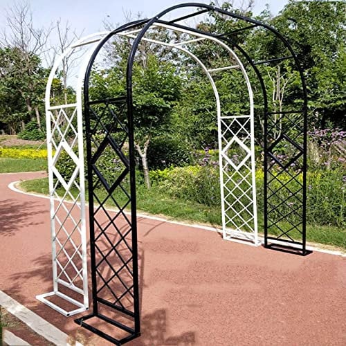 Large Metal Garden Arch 140cm 340cm Wide Heavy Duty Archway with Base Anti rust Rose Arbor Trellis Stand for Lawn Backyard Wedding Decoration Sturdy Pergola White Color