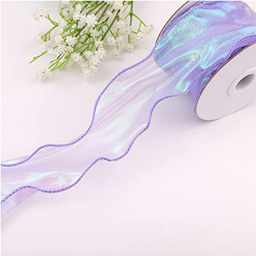 Wired Chiffon Band 4cm*9mSheer Organza Bänder Welle entworfen für Handwerk Blumensträuße Hochzeit Auto Party Dekorationen Valentinstag Geschenkverpackung Bogen machen Baum Kränze ﻿ (purple)