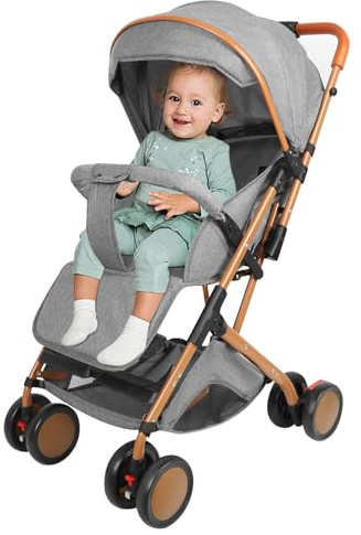 Buggy mit Liegefunktion, Kinderwagen Zusammenklappbar mit Wattepads und Moskitonetzen, Reisebuggy mit Liegefunktion, Kann Sitzen oder Liegen (Grau)