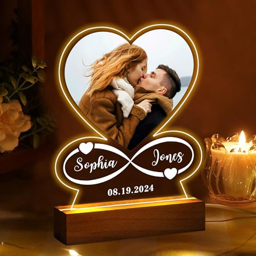 Personalised Gifts for Women Girlfriend Boyfriend Photo Gifts for Christmas Acrylic Plaque Custom Night Lights Picture Frame Gifts for Birthday Mothers Day Christmas Valentines Gifts(Heart-Photo)