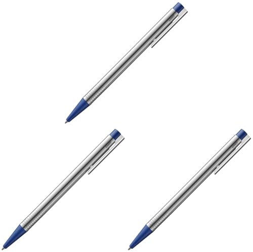 Lamy logo matt blue Kugelschreiber - zeitloser Kuli in einem eleganten & robusten Gehäuse aus Edelstahl – inkl. Großraummine M 16 in Strichbreite M in blau (Packung mit 3)