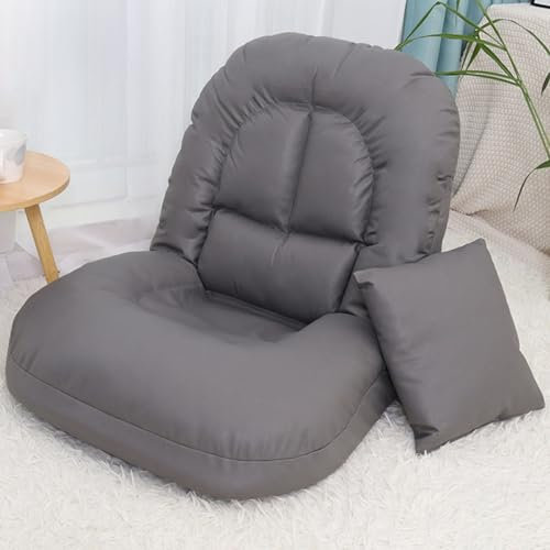 OLSKFUH Bodenklappstühle Mit Rückenstütze, 5-Fach Verstellbare Rückenlehne, Bequemer Loungesessel Ohne Armlehnen, Gaming-Sessel Mit Kissen, Zum Lesen, Meditieren, Spielen,/Dark Gray B-One Size