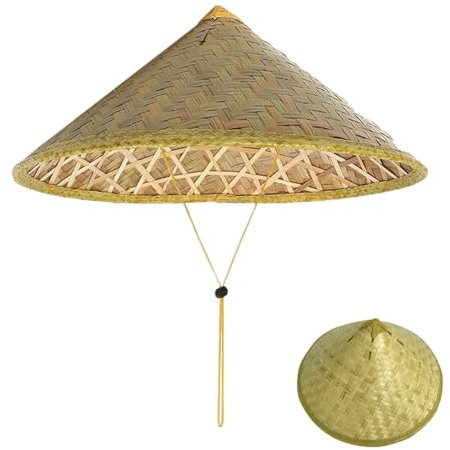 Chinese Hat Oriental Bamboo Sun Hat Asian Coolie Hats Handmade Weave Straw Hats Tourism Rain Cap Dance Props for Traveling Fishing Gardening, Yellow