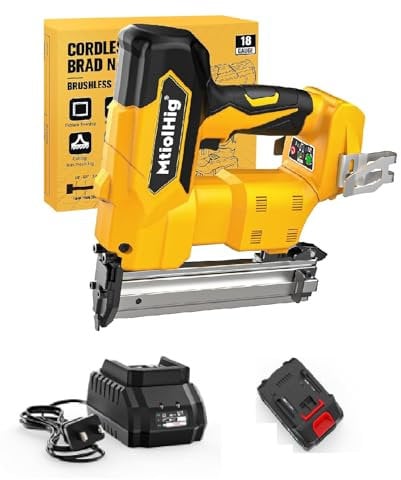 MtiolHig Cordless Brad Nailer Compatible with Dewalt 20V Battery, 18 Gauge 5/8 to 1-1/4 Inch Nail Gun with 1 x 3.0Ah Rechargeable Battery, Powered Electric Tool Set Brushless Motor 2 Modes